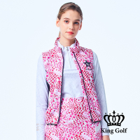 【KING GOLF】女款幾何圖形薄款立領拉鍊背心外套-粉色