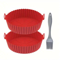 2 Pcs Air Fryer Silicone Basket for 3 to 5 QT, Food Safe Non Stick Air fryers Basket Oven Accessories, 8 X 8 X 2.5 Inches