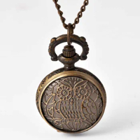 Retro Hollow Owl Pocket Watch Hollow Hand Winding Mechanical Pendant Necklace Watch Chain Sweetheart Woman Gift