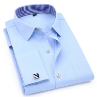 S - 6XL Men's Wedding Shirt Men's Tuxedo dress shirt French Cufflinks Formal Men's Long Sleeve Shirt