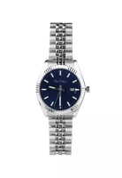 Pierre Cardin Watches Roli Stainless Steel Date Watch with Fluted Bezel in Blue
