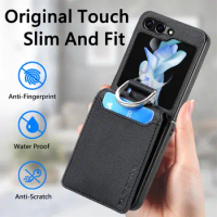 for samsung z flip 5 Shockproof Ring Holder Fashion Case for Samsung Galaxy Z Flip5 Flip 5 Zflip5 Card Pocket Leather Cover