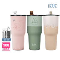 【IKUK 艾可】 真陶瓷保溫杯-真陶瓷吸管杯冰霸杯900ml贈5件組(吸管杯/陶瓷保溫瓶/大容量保冰杯/飲料環保杯)