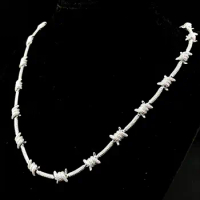 925 Silver Iced Barbed Wire Chain in White Gold