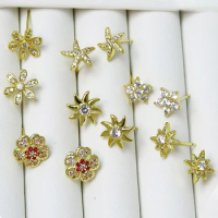10 Pairs Star stud earrings 18K plated star Flower earrings stud earrings lovely tiny zircon earrings 30027