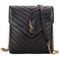 YSL Saint Laurent 絎縫小羊皮雙層翻蓋鍊帶斜背包(黑色)
