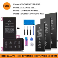 Replacement Battery For iPhone XR 11 X Xs Max 12 Pro max Mini 6 6S 7 8 Plus High Capacity Bateria with Repair Tools Kit