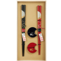 【若狹塗】日本製 宵待月 筷子 夫妻筷 日本筷子(2入禮盒組 含筷架)