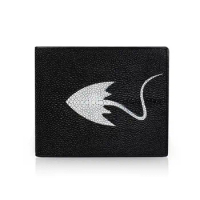 Classical Black Color Designer Genuine Stingray Skin Fish Leather Unisex Men's Short Thin Purse Wallet Male Card Holder For Man