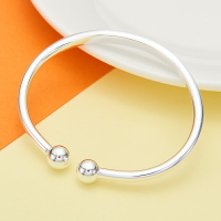 銀手鐲女999純銀年輕款珠珠頭足銀手環鐲個性簡約送女友生日禮物