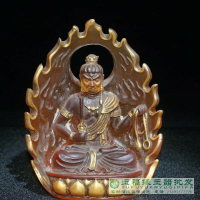 佛家七寶老工燒制傳承藥師琉璃彩繪背光不動明王佛像鎮宅擺件