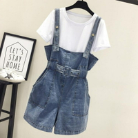 牛仔短褲 ins超火的背帶短褲女春夏兩件套裝寬鬆減齡韓版牛仔褲闊腿連體褲 女神節樂購
