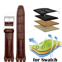 Genuine Leather Strap For Swatch Watchband 17mm 19mm Sweatproof Bracelet Belt Steel Stainless Clasps Men Women Watch Accessories