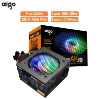 แหล่งจ่ายไฟ Aigo AK 600W PC PSU สีดำ เงียบสำหรับเล่นเกม พัดลม RGB ขนาด 120 มม. 24 พิน 12V ATX สำหรับ