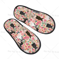 Pet Dog French Bulldog Guest Slippers for Hotel Women Custom Print Florals Frenchies House Slipper