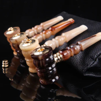 New Hammer shape smoking pipe Cigarette Holder Filter 2use For Slim Cigarette Straight style Natural horn pipe tobacco pipe