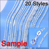 Jewelry Sample Order 20Pcs Mix 20 Styles 18" Genuine 925 Silver Link Necklace Set Chains+Lobster Clasps 925 Sterling Silver Tag
