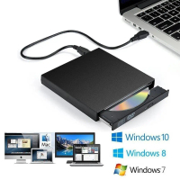 CODDVD ROM ภายนอกไดรฟ์ออปติคัล USB 2.0 CD/DVD-ROM CD-RW Burner Slim Portable Reader เครื่องบันทึกเสี