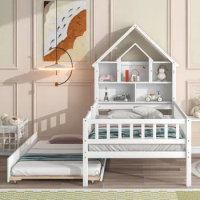 Modern design bedroom double decker children's family bed with protective fence, youth bed, double bed, baby crib