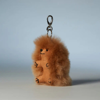 秘魯工匠手工天然羊駝毛-刺蝟娃娃鑰匙圈17cm-淺棕色