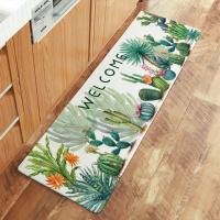 【半島良品】熱帶仙人掌/頂級防油防滑皮革地墊_45x120cm(廚房 門口 止滑 防水 免打理 地墊 地毯 防摔)