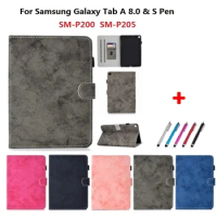 Solid Funda For Samsung Galaxy Tab A 8.0 &amp; S Pen 2019 P200 P205 Tablet Stand Cover For Samsung Tab A 8 Case SM-P200 SM-P205 +Pen
