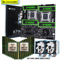 HUANANZHI X79-16D Dual CPU Motherboard 2 Processors Intel Xeon E5 2697 V2 2.7GHz 24 Cores CPU Coolers 256G Memory 16*16G REG ECC