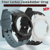 For Casioak GA2100 GA2110 Mod Kit Fiber Carbon case Rubber Strap for CasiOak GAB2100 GM2100 Modification Kit With Screws Correa