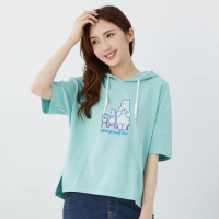 【betty’s 貝蒂思】可愛動物刺繡印花微短版連帽T-shirt(藍綠色)