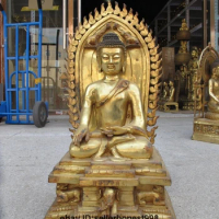 26Tibet Bronze Gilt Gild Buddhism Lion throne Shakyamuni Sakyamuni Buddha Statue