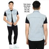 Rompi Jeans Pria Vest Denim Jaket Besar Lekbong Rompi Jumbo Biru Muda S M L XL XXL XXXL 4XL 5XL