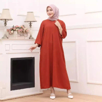 MIDI DRESS CRINKLE AIRFLOW PREMIUM TANGAN 3/4 teracota