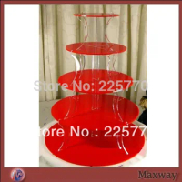 5 tier red round acrylic cupcake stand, 5 tier round wedding cupcake stand, 5 tier perspex cake stand