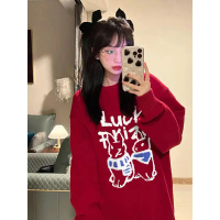 Christmas New Year Bunny Outfit Red Sweater Women Couple Outfit New Autumn Winter Knitted Sweater La