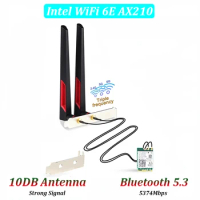 10DBi Antenna M.2 Desktop Kit for Intel WiFi 6E AX210 WiFi 6 AX200 WiFi 5 7265NGW Wireless Card Bluetooth WiFi 2 In 1 For PC