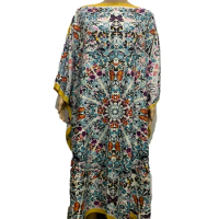 One-Shoulder Batwing Sleeve Bohemian Printed Silk Kaftan Maxi dress African popular Muslim Women 's Silk Full length dress