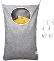 KEEPJOY Hanging Laundry Hamper Bag with Free Adjustable Stainless Steel Door 2 PCs Suction Cup Hooks
