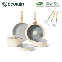 ecowin Ceramic Rock Non Stick Cookware Set Handle Removable Pan Set for Induction Cooker, Dishwasher