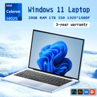 Windows 11 laptops Intel Celeron J4025 laptop 20GB RAM 512GB/1TB/2TB SSD Computer 1920*1080 Resolution Office Study PC Computer