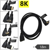 HDMI 2.1 8K 4K120HZ/8K60HZ/7680X4320 90° Angle Left/Right UP/Down 8K Ultra HD High Speed HDMI Cable 1.8M 8K60 4K120 HDR10 4:4:4