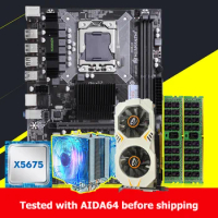 HUANANZHI X58 Motherboard Set DIY Build Computer Xeon CPU X5675 3.06GHz CPU Cooler 16G RAM 2*8G REG ECC Video Card GTX750Ti 2G