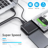 USB 3.0 To SATA IDE Hard Drive Reader Support 8TB 5Gbps with 12V 2A Power Supply LED Indicator for 2.5 3.5-Inch External HDD/SSD