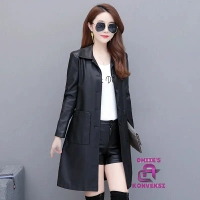 Original Jaket Coat Panjang Wanita Semi Kulit Sintetis Leather Nyaman Casual Hitam Merah Atasan Blaz