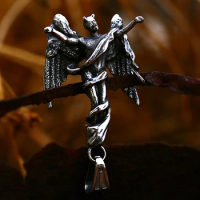 Vintage 316L Stainless Steel Satan's Fallen Angel Lucifer Pendant Necklace For Men Women Punk Biker Fashion Jewelry Accessories