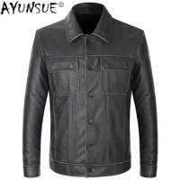 Men's Genuine Leather Jacket Men Denim Jackets Style Real Cow Mens Clothes Handmade Motorcycle Coat Hommes Veste LXR424