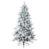 5/6/7FT Artificial Christmas Tree Holiday Decoration Flocked Xmas Tree with Sturdy Metal Stand Auto-Spread/Close up for Home