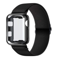 Solo Loop Strap+Case For Apple Watch Band 44mm 41mm 45mm 40mm 42mm 38mm Nylon band+screen protector iWatch series 5 4 3 SE 6 7