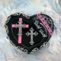 Gothic Style Women's Bag 2023 New Cross Decorate Girls Heart-Shaped Bag Characterful Rivet Punk Shoulder Purse Moto &amp; Biker Bags