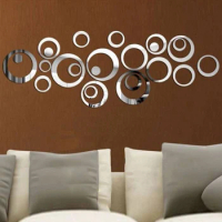 direct selling new arrival 3d sticker modern acrylic red and silver ring mirror stickers wall paper diy gift