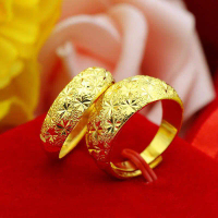Nhẫn mạ vàng 24k dành cho nam và nữ, nhẫn cặp đôi thời trang đa năng, trang sức phong cách châu Âu.